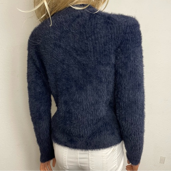 Banana Republic Sweater Cardigan Navy Blue w Gold Buttons Fuzzy sz XS - Picture 7 of 7